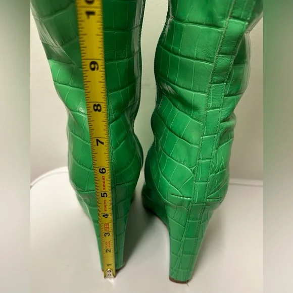 SCHUTZ ASYA UP COUROS/VERDE WIDE CROCO /GIANNI GRE Vibrant Green Embossed Boots - Picture 6 of 8
